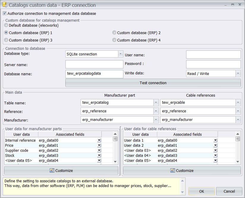 ERP connection data base in elecworks