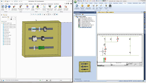 electrical schematics 2D integrated within PTC Creo for a 3D design